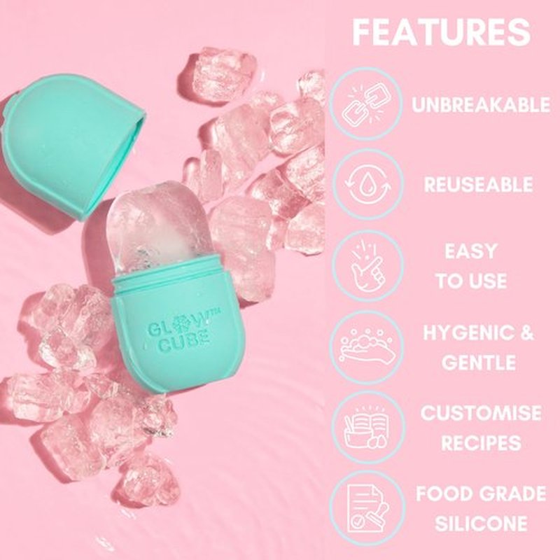 Glow Cube Ice Roller For Face Eyes and Neck To Brighten Skin & Enhance Your Natural Glow/Reusable Facial Tool to Tighten & Tone Skin & De-Puff The Eye Area (Pastel Blue)