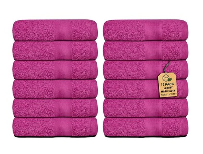 Premium Wash Cloths Pack of 12 (13" x 13" Inches)- 100% Combed Ring Spun Cotton WashCloth - Luxury Washcloths – Ultra Soft Face Towels - Highly Absorbent Wash Cloth for Face (Dark Pink)