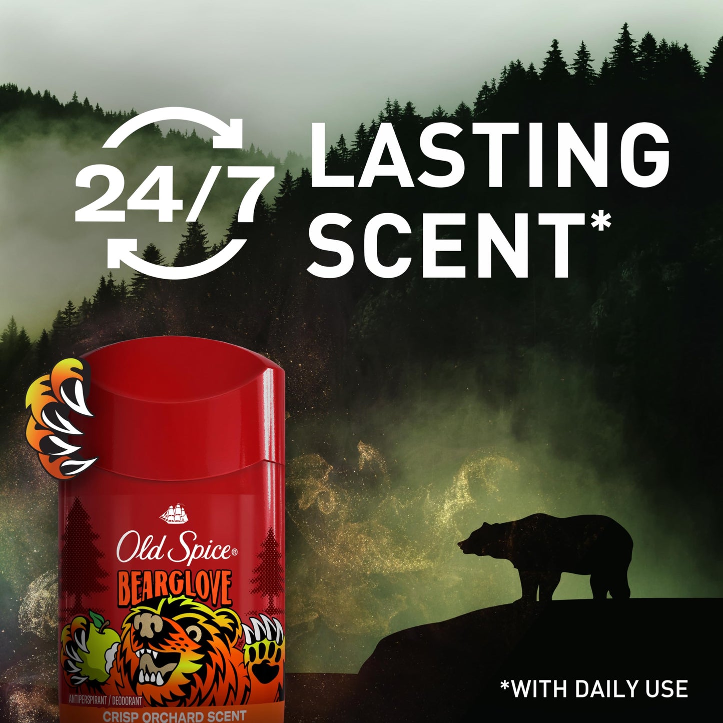 Old Spice Aluminum Free Deodorant for Men, 24/7 Odor Protection, 24/7 Freshness & Lasting Scent, Goes on Clear, Bearglove with Crisp Orchard Scent, 2.6 oz