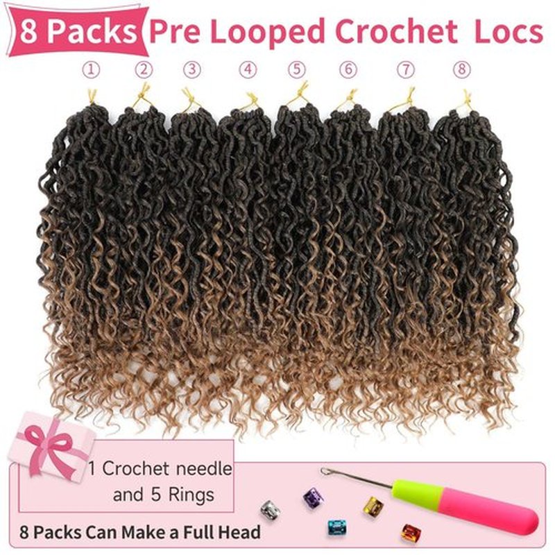 Alicoco Goddess Locs Crochet Hair 18 Inch 8 Packs Faux Locs Crochet Hair For Women Boho Soft Locs Pre-looped River Crochet Locs With Curly Ends (18 Inch (Pack of 8), T30)