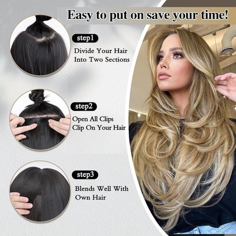 FREEMEIGE Clip in Hair Extensions Blonde Hair Extensions Stright Layered Hair Extensions 20 Inch Thick Long Invisible Lace Weft Hair Extensions for Women