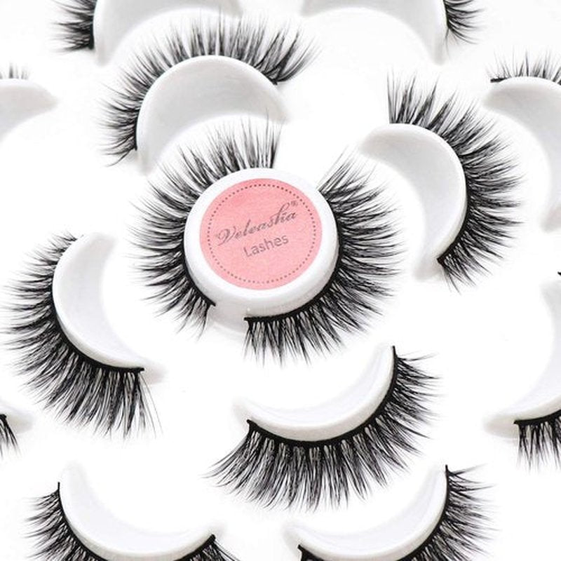 Veleasha Lashes 5D Faux Mink Lashes Cat Eye Lashes Handmade False Eyelashes Wispy Fake Lashes 7 Pairs Luxurious Volume Fake Eyelashes Pack (5D28)