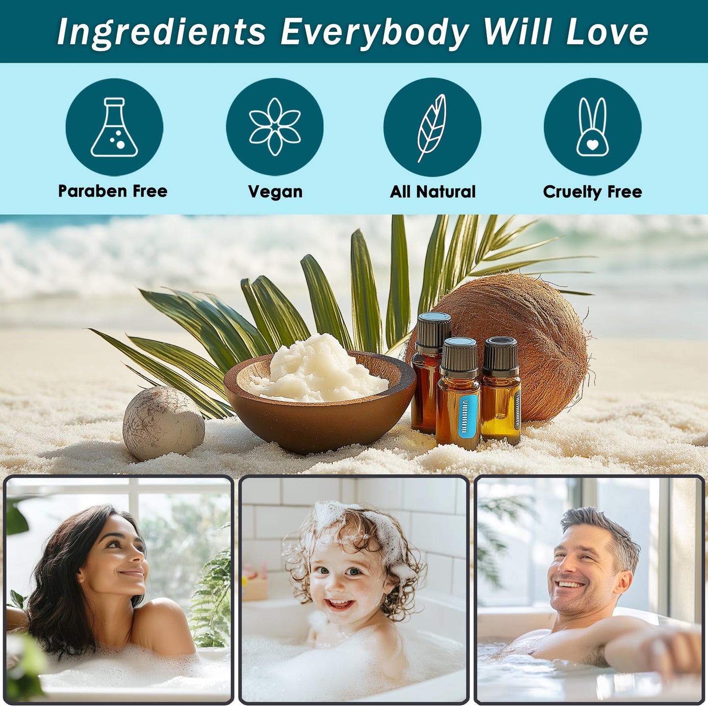 Aqua Elegante Spa Gift Basket For Women - Luxury Bath Set with Wash, Bubbles, Lotion, Body Butter, Soap, Towel, Shower Puff, Reusable Basket, Gifts for Mom, Wife, Girlfriend - Ocean & Coconut