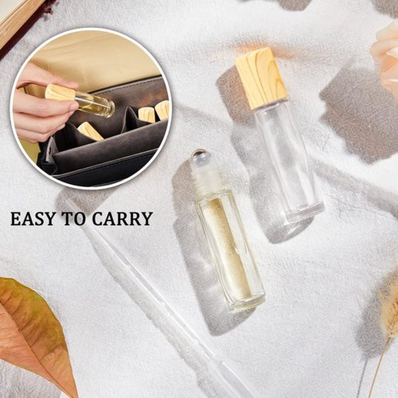 4 Pack, Essential Oil Roller Bottles, Clear Glass Roller Balls for Essential Oils, 10ml Empty Rollerball Bottles for Travel Refillable Roll on Perfume Bottles with Bamboo Plastic Caps