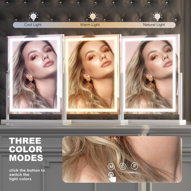Hasipu Vanity Mirror with Lights, Lighted Makeup Mirror with 10X Magnification, Dimmable 3 Modes, Touch Screen Control, Led Make Up Mirror 20x15 Inch