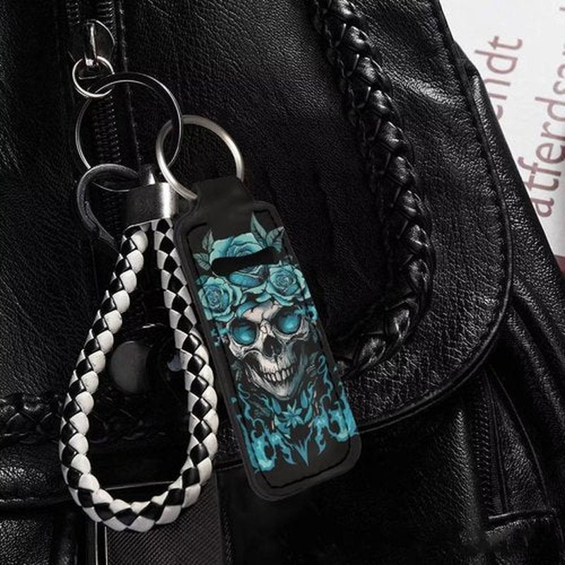 SEANATIVE Gothic Skull 5PCS Chapstick Holder Key Chain Cute Lip Balm Holder Keychain Clip on Lipstick Lip Gloss Keychain Sleeve Holder for Travel Accessories