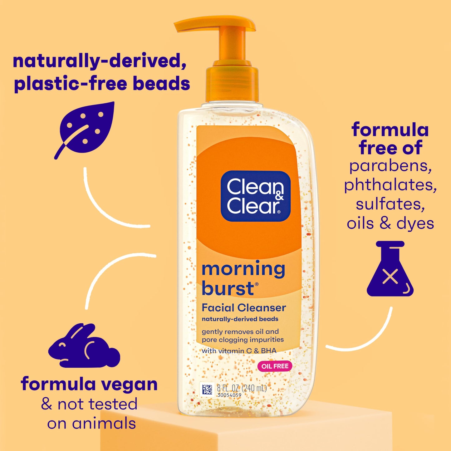 Clean & Clear Morning Burst Oil-Free Facial Cleanser with Brightening Vitamin C, Ginseng, and Gentle Daily Brightening Face Wash for All Skin Types, Hypoallergenic, 8 oz (Pack of 3)