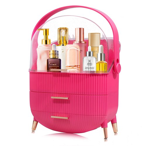 MASSY Egg Shape(Oval) Makeup Storage Box, Countertop Portable Vanity Cosmetics Organizer Preppy