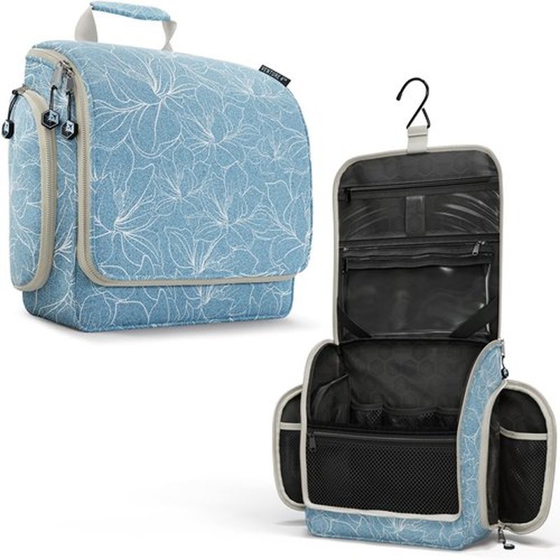 VENTURE 4TH Hanging Travel Toiletry Bag for Women & Men - Travel Organizer with Expandable Compartments & Removable Clear Pouch for Toiletries (Blue Flowers)