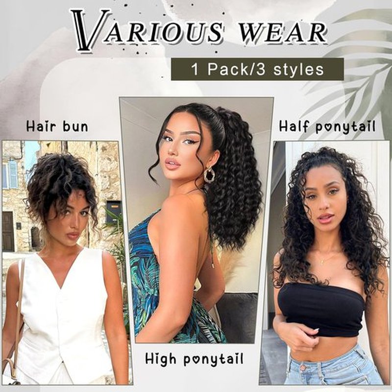 HMD Curly Ponytail Extension Drawstring Ponytail for Black Women Brown Black Curly Clip in Hair Extensions 18 Inch Ponytail Extension Synthetic Hairpiece for Daily Party(4#)