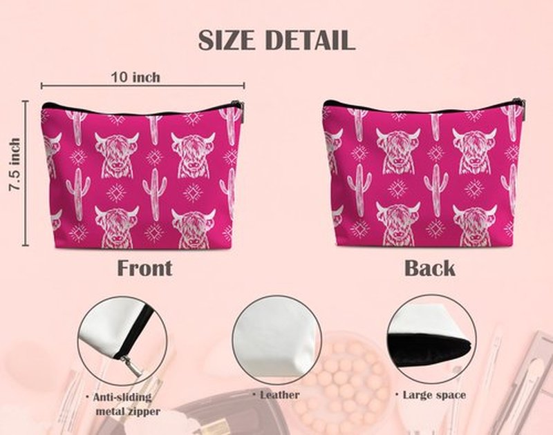 Lacosu Western Makeup Bag,Western Gifts For Women,Cow Makeup Bag,Cowgirl Stuff,Western Stuff For Women,Western Gifts,Cowgirl Gifts(Leather COW S)