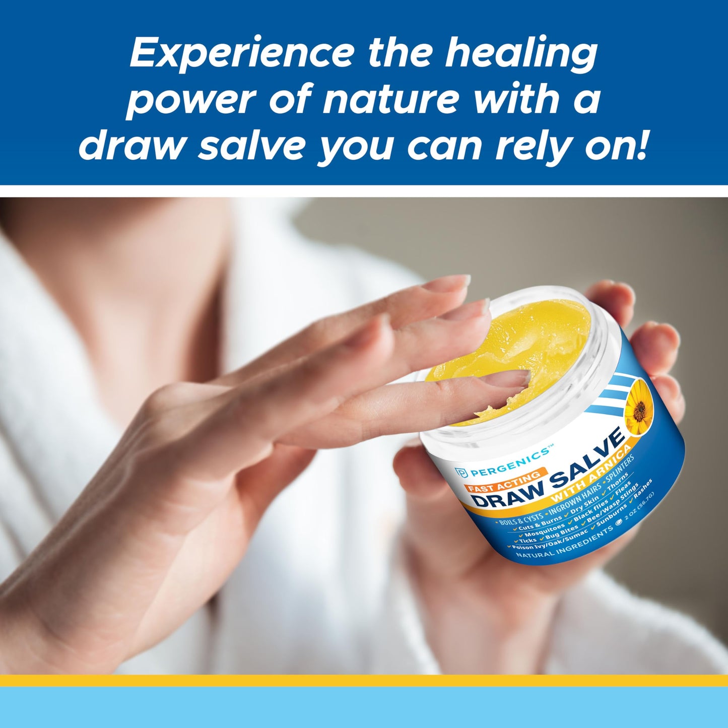 Pergenics Drawing Salve with Arnica Ointment, for Dry Skin, Cuts, Burns, Rash, Poison Ivy Oak, Itching, Insect Bites, Bee Sting, Ingrown Hair, 2 Oz