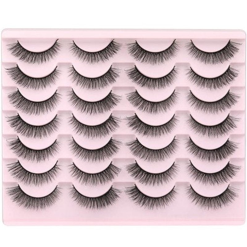Wispy Mink Lashes Fluffy 14mm 3D False Eyelashes Natural Look Cat Eye Short Strip Lashes Pack by Kiromiro