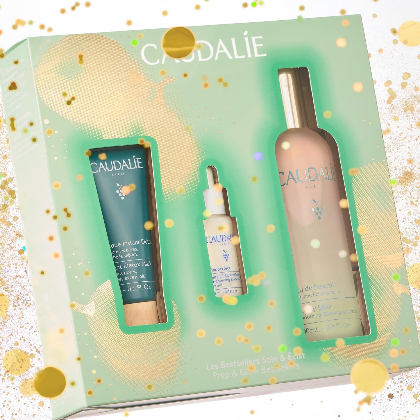 Caudalie Prep & Glow Best-Sellers Skin Care Set - Full-Size Beauty Elixir + FREE Instant Detox Mask 15ml + FREE Vinoperfect Radiance Serum 10ml