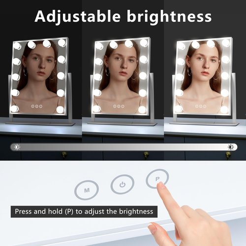 Vanity Mirror with Lights,Lighted Vanity Mirror with 12 Dimmable Bulbs for Dressing Room & Bedroom,3 Color Lighting,Modes Detachable 10x Magnification 360°Ratation