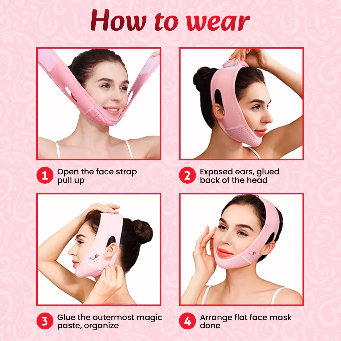 REAL JANE V Line Lifting Mask Set – Face Slimming Chin Strap for Sleeping, Jawline Shaper & Double Chin Reducer, Neck Tightening Face Lift Belt with 6 Hydrating Face Masks for Women