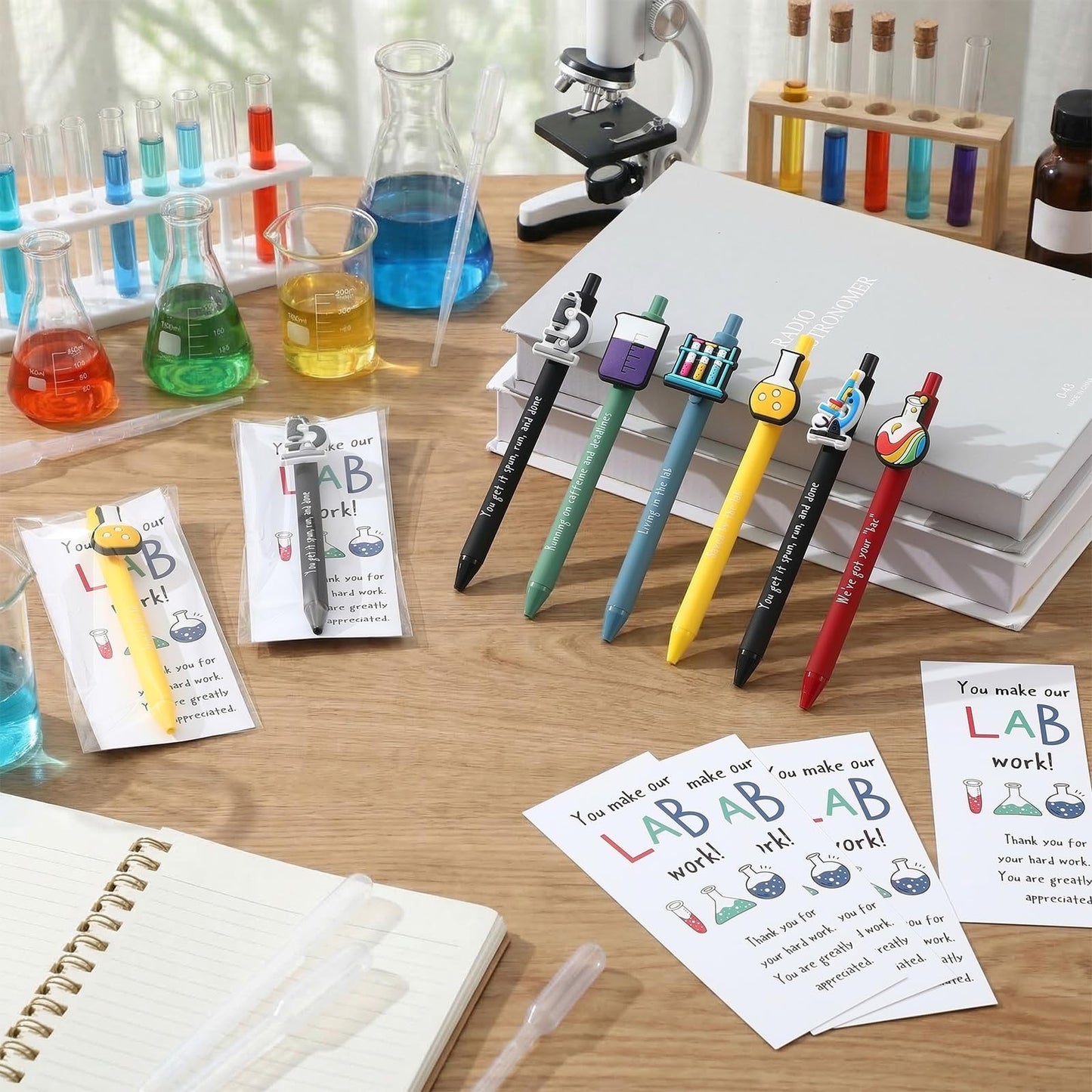 Gersoniel 12 Sets Lab Week 2026 Bulk Gifts Funny Pens with Thank You Cards for Medical Laboratory Scientist Appreciation Gifts 5 Styles Lab Supplies Accessories