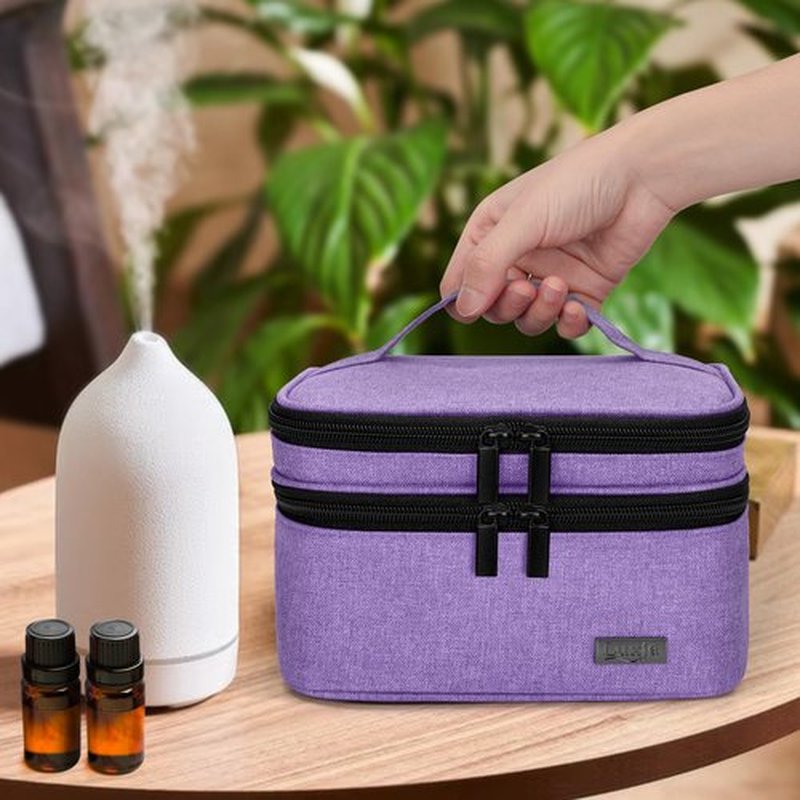 LUXJA Essential Oil Carrying Case - Holds 30 Bottles (5ml-30ml, Also Fits for Roller Bottles), Double-Layer Organizer for Essential Oil and Accessories, Lavender (Bag Only)