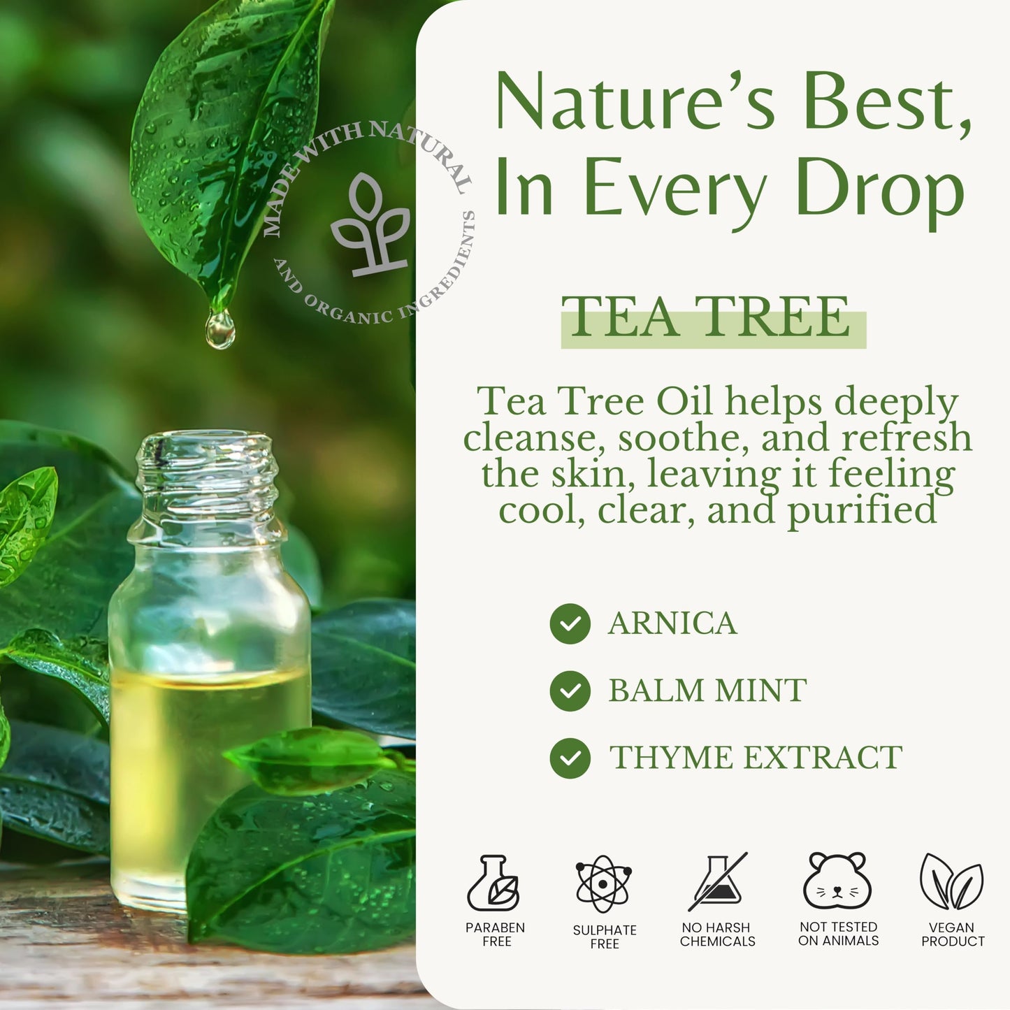 EDENIKA BOTANICALS Tea Tree Body Wash with Balm Mint, Arnica & Pure Organic Tea Tree Oil for Skin Therapy, Deep Cleansing, Soothing & Refreshing for Sensitive, Itchy Skin, Men & Women, 16 fl oz