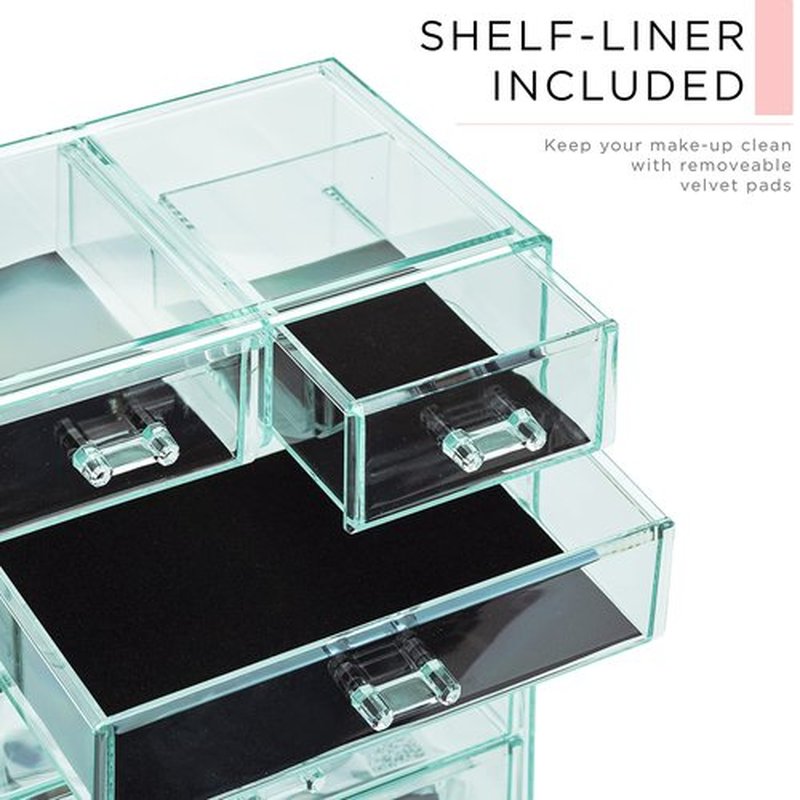Sorbus Clear Cosmetic Makeup Organizer - Make Up & Jewelry Storage, Case & Display - Spacious Design - Great Holder for Dresser, Bathroom, Vanity & Countertop (4 Large, 2 Small Drawers) [Teal Thrill]