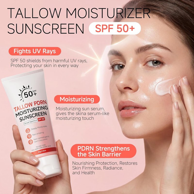 Beef Tallow Sunscreen - Mineral SPF 50 with Non-Nano Zinc Oxide | Moisturizing for Sensitive Skin & Kids, 2.82 OZ