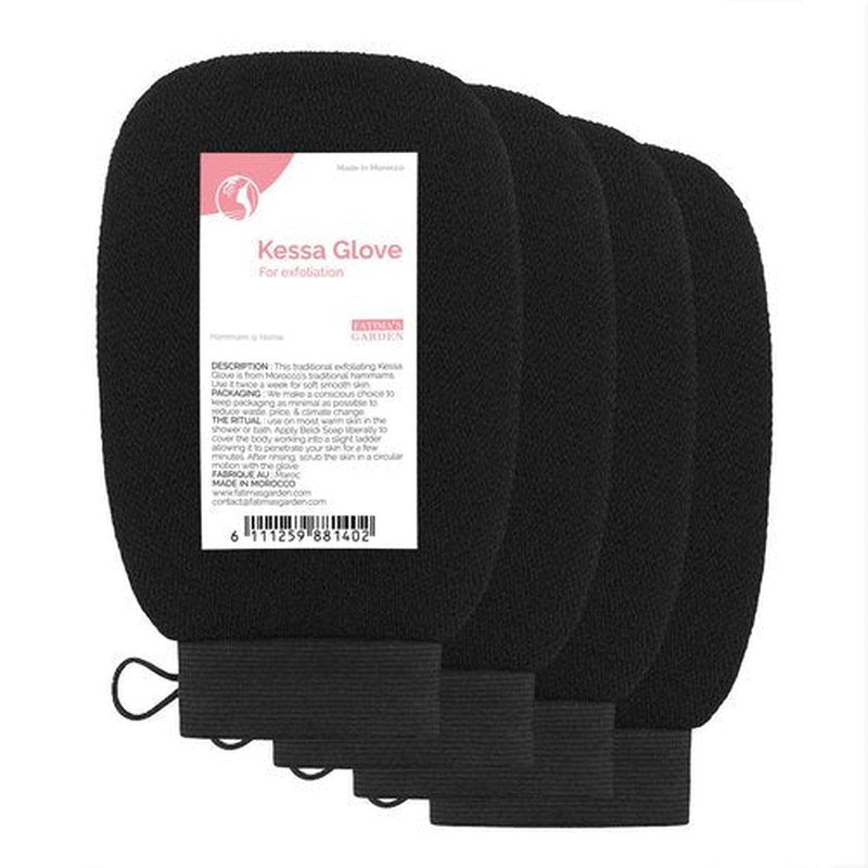 Fatima's Garden Exfoliating Kessa Gloves - Natural Spa Scrubbers, Black (4 Gloves)