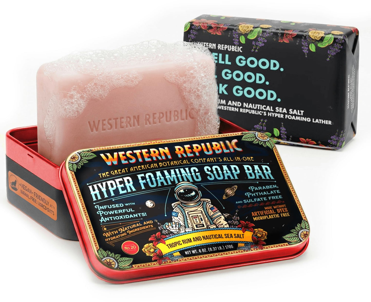Western Republic - Tropic Rum & Nautical Sea Salt Bath & Body Soap Bar - Hydrating Cleanser with Aloe, Glycerin, Niacinamide - 6oz 2 Pack