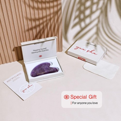 Rena Chris Gua Sha Facial Tools, Natural Jade Stone Guasha, Manual Massage Sticks for Jawline Sculpting and Puffiness Reducing, Scraping Massage Tool, Skin-Care Tool (Purple)