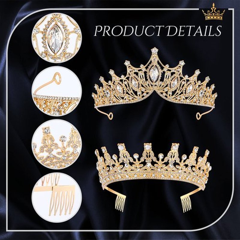 Kigeli 4 Pack Queen Crowns for Women Pageant Crown with Combs Princess Rhinestones Tiara Headband Tiara Comb Tiara for Women Comb Birthday Cosplay Wedding(Gold)