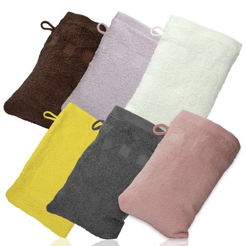 Made Easy Kit Bath Mitts - Pack of 6 - (6" x 9") European Style Washcloth with Loop (Variety 2, 6 x 9 inches)