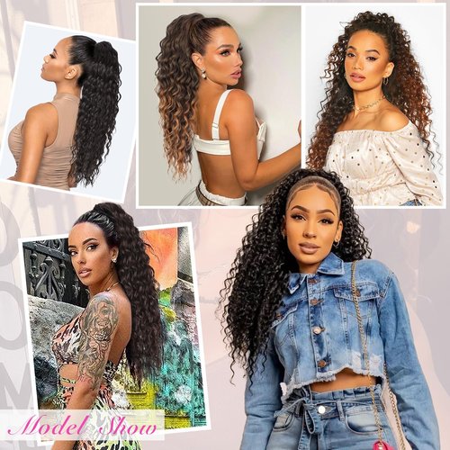 QGZ Curly Ponytail Extension,Drawstring Ponytail for Black Women 26 Inch Synthetic Long Afro Curly Fluffy Ponytail Hairpiece for Daily Use(Black Brown)