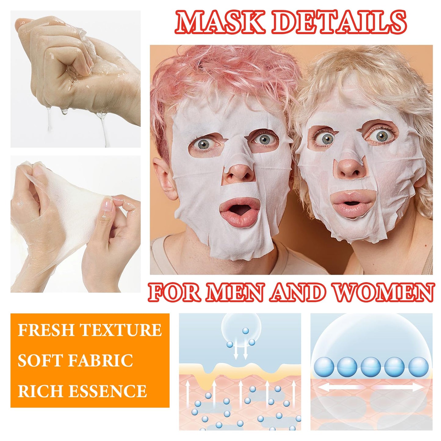 10 Pack Variety Facial Sheet Masks Skin Care Set, Hydrating Bulk Sheet Face Masks Skincare Gifts Set for Women Men, Long Lasting Moisturizing Face Mask Skincare for All Skin Type（C3)