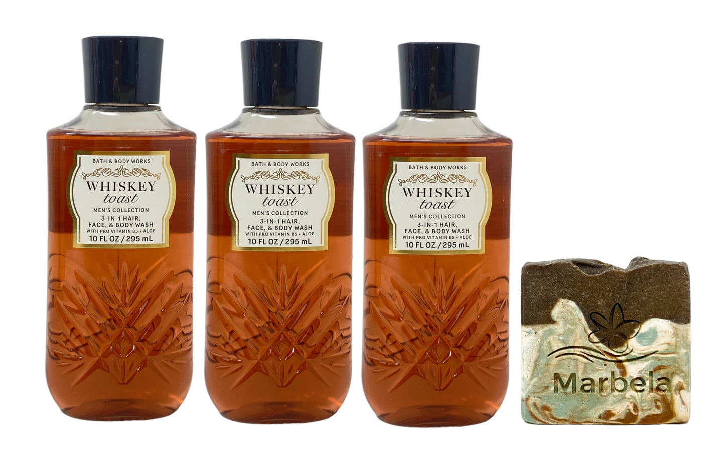 Bath & Body Works Men's Collection Whiskey Toast - 3 Pack of 3-In-1 Hair, Face and Body Wash with a Cabin Spice Bar Soap