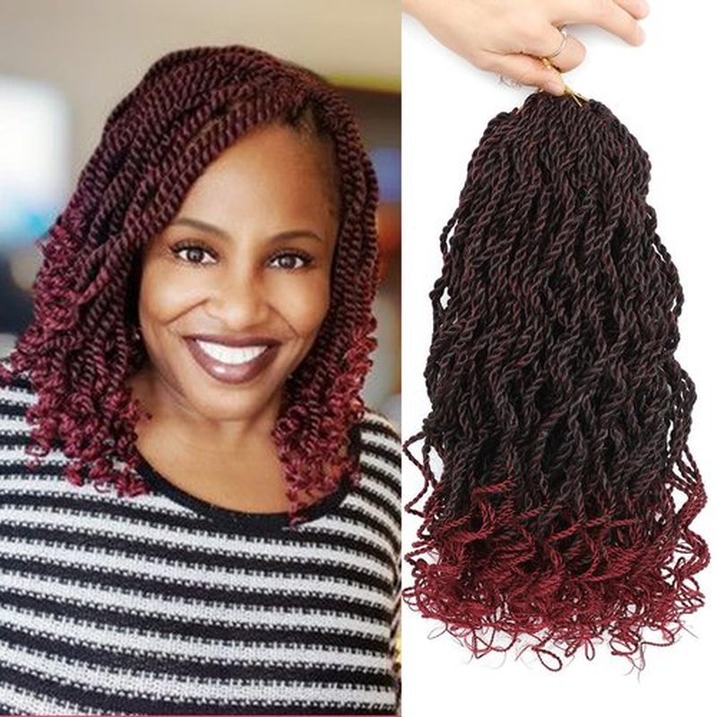 Wavy Senegalese Twist Crochet Hair For Black Women 12 Inch 10 Packs Senegalese Twist Braiding Hair Crochet Twists Pre Looped Twist Crochet Hair Curly Crochet Twist Hair With Curly Ends(1B/BUG)