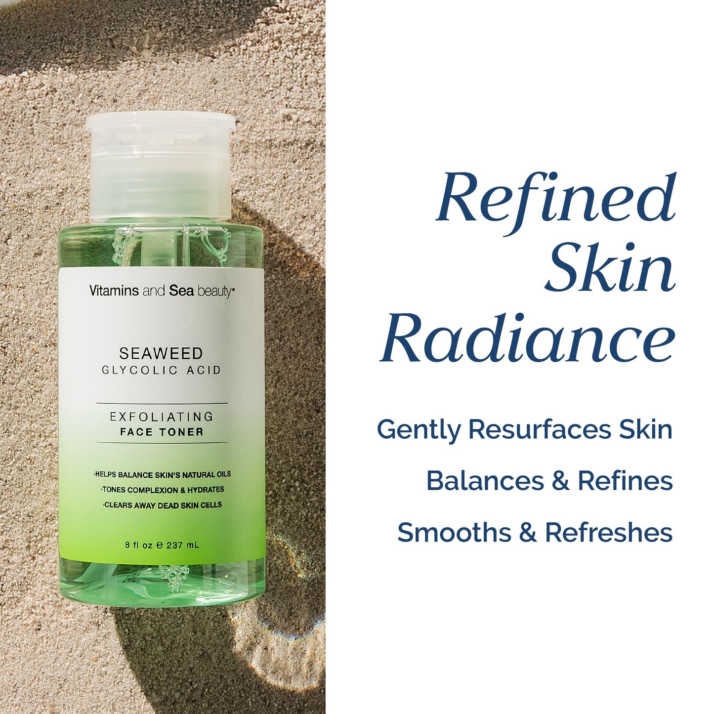 Exfoliating Face Toner with Seaweed & Glycolic Acid – Tones, Hydrates & Clears Dead Skin Cells – Oil Balancing Toner for All Skin Types – Vegan, Paraben-Free, Cruelty-Free – 8 fl oz