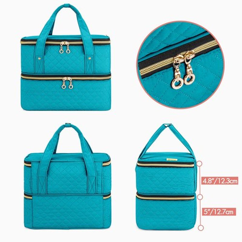 Yarwo Nail Polish Organizer Case Holds 50 Bottles(15ml/0.5 fl.oz) and Nail Lamp, Double Layers Nail Polish Bag with Adjustable Dividers for Nail Art Tools, Teal (Bag Only, Patent Design)