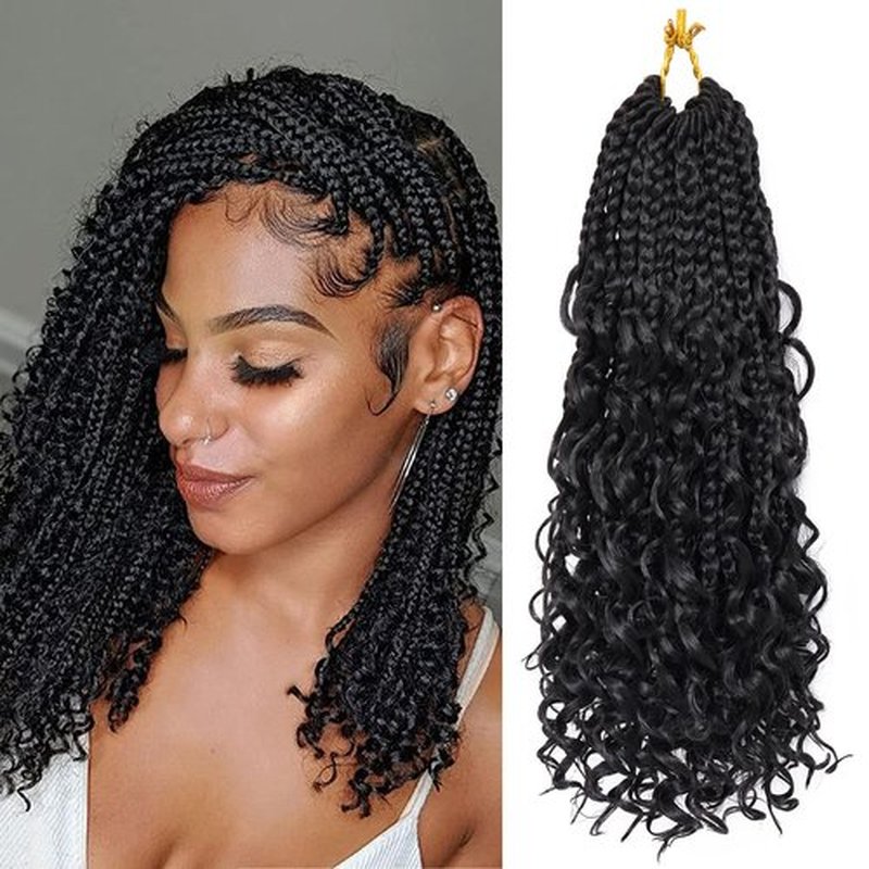 Goddess Box Braids Crochet Hair 12 Inch 1 Pack Pre-looped Bohemian Crochet Boho Box Braids With Curly Ends 3X Crochet Braids Hair for Women Synthetic Braiding Hair (12 inch, #1B)