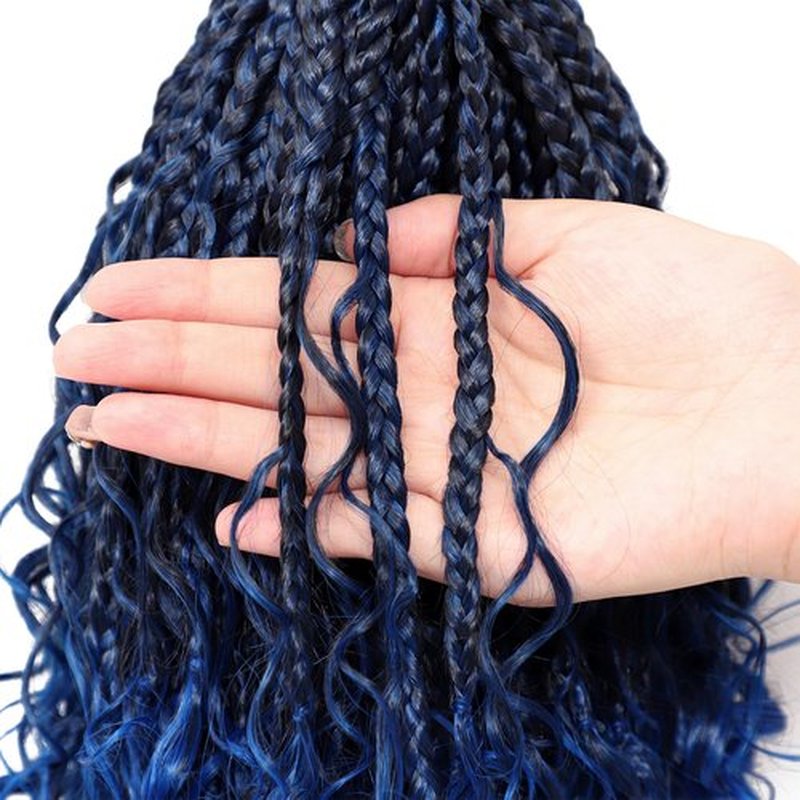 Eerya 8 Packs Boho Box Braids Crochet Hair for Black Women 10 Inch Blue Goddess Box Braids Pre-looped Bohemian Crochet Box Braids With Curly Ends Synthetic Crochet Hair Extensions (10 inch, Tblue)