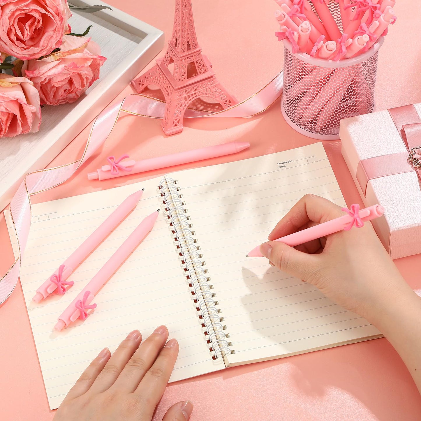 Sayglossy 20 Pcs Pink Bow Pens Back to School Coquette Cute Black Ink Retractable Gel Ballpoint Pens Bulk Bridal Shower Party Favors for Wedding Birthday Baby Shower Tea Party Office School Supplies