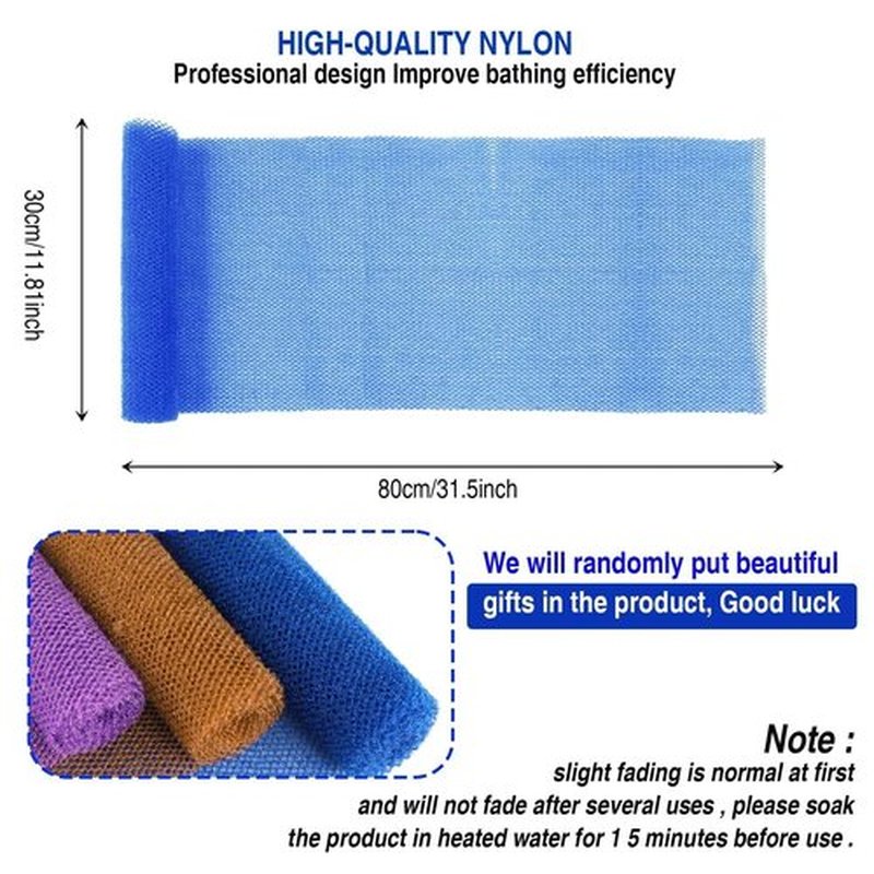 3 Pieces African Bath Sponge African Net Long Net Bath Sponge Exfoliating Shower Body Scrubber Back Scrubber Skin Smoother,Great for Daily Use (Brown, Blue, Purple)