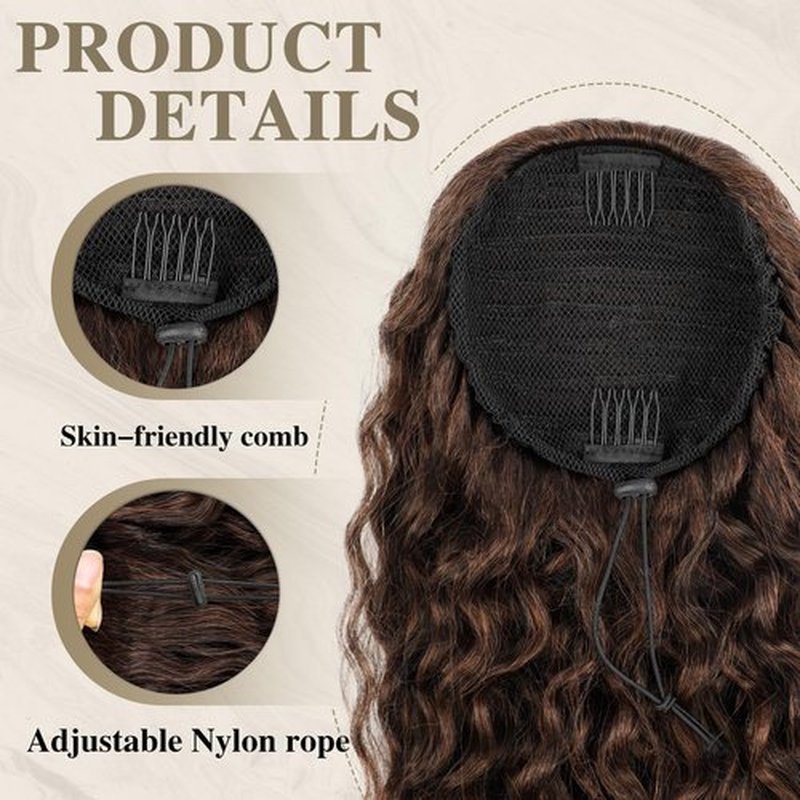 AISI BEAUTY Curly Ponytail Extension,Drawstring Ponytail Extension for Black Women Synthetic Curly Wavy 20 Inch Fake Clip in Ponytail Hair Extensions for Daily Use（T30
