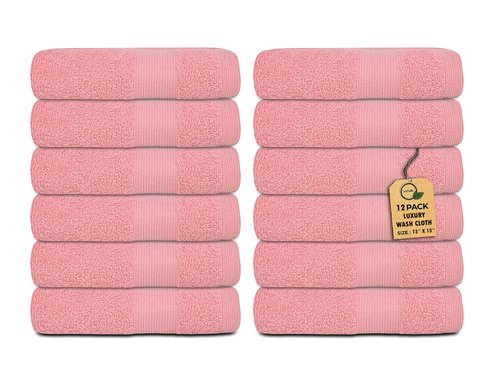 Premium Wash Cloths Pack of 12 (13" x 13" Inches)- 100% Combed Ring Spun Cotton WashCloth - Luxury Washcloths – Ultra Soft Face Towels - Highly Absorbent Wash Cloth for Face (Pink)
