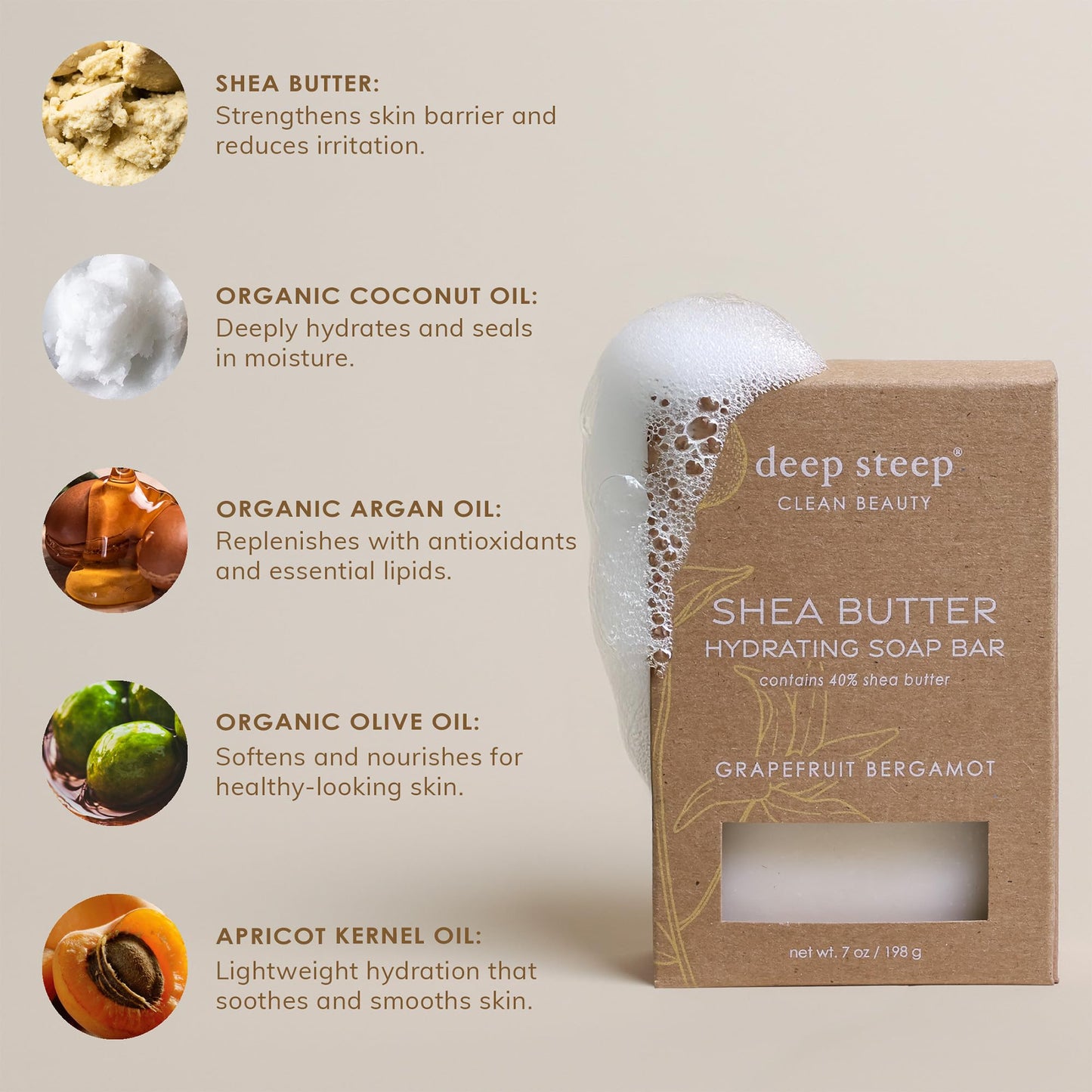 Deep Steep Bar Soap, Grapefruit Bergamot, 7 oz – Natural Soap Bar for Women & Men, Moisturizing Body & Hand Soap with Shea Butter & Coconut Oil – Vegan, Clean Beauty, Sensitive Skin