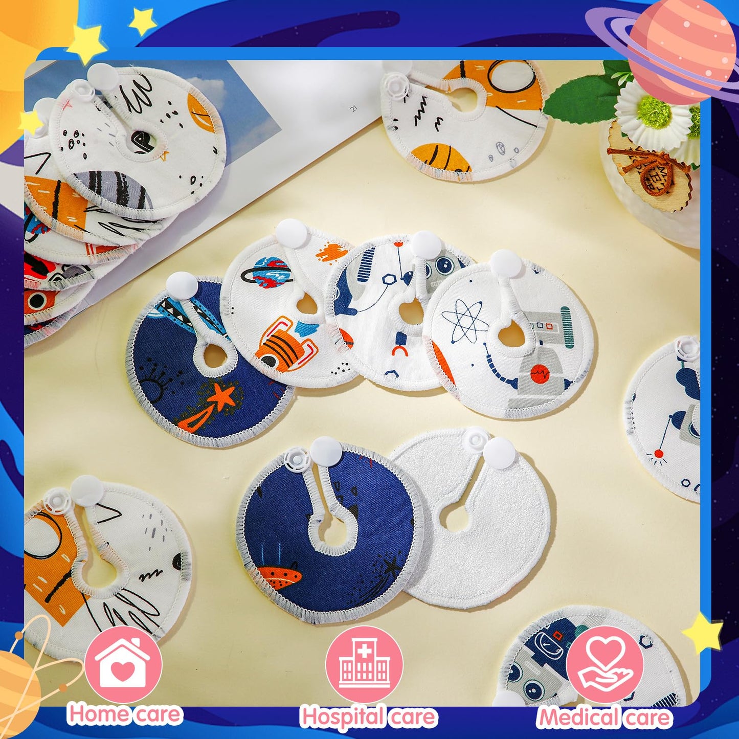 Threlaco 48 Pcs Gtube Button Covers Feeding Tube Pads Holder Abdominal Reusable Accessories Peg Tube Soft Absorbent Breast Feeding Pads Breastfeeding Support Nursing Care Stay Dry(Universe)