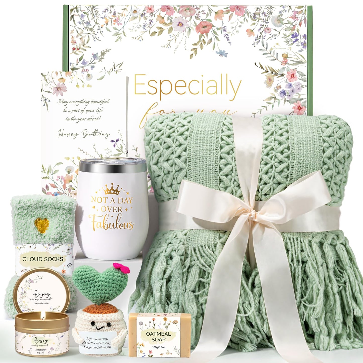 Mothers Day Gifts for Mom, Birthday Gifts for Women Self Care Package Get Well Soon Gift Baskets, Thinking of You Spa Gift Basket with Knit Blanket Tumbler, Birthday Gift Set for Mom, Wife, Friends