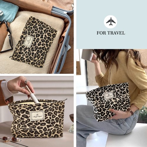 STARDW Cosmetic Bags Makeup Bags for Women and Girls,Travel Makeup Bag Large Capacity Canvas Makeup Bag,Makeup Organizer Bag Zipper Pouch (Brown Leopard)
