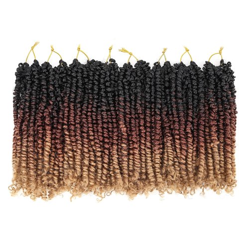Leeven 8 Inch Pre-Twisted Passion Twist Hair 8 Packs 3 Tone Ombre Brown Pre Looped Bomb Crochet Twist Hair for Black Women Bohemian Braids Synthetic Hair Extensions #1B/30/27