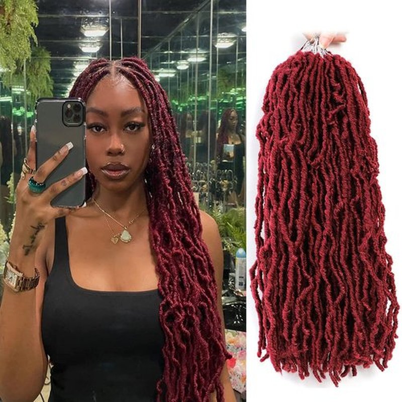 18Inch Soft Locs Crochet Hair 6Packs Faux Locs Crochet Hair Pre Looped Burgundy Color Synthetic Hair Extension for Women (18Inch, BUG#)