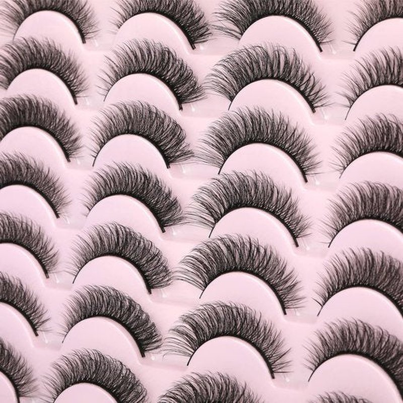 Wispy Mink Lashes Fluffy 14mm 3D False Eyelashes Natural Look Cat Eye Short Strip Lashes Pack by Kiromiro