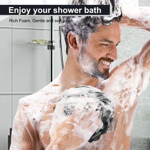 MTDLYICE Loofah Sponge XXL-100g 4 Pack, Bath Sponge Soft Mesh Shower Puff Loofah for Men, Exfoliating Body Scrubber for Women, Shower Accessories (White Black Mix)